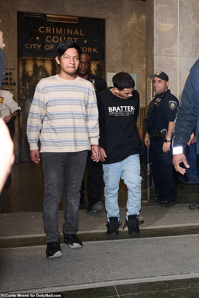 Jandry Barros, 21, a seventh suspect who was arrested but released without charge due to lack of evidence, also has a criminal record with authorities.  He is seen leaving the court as Brito leaves the court