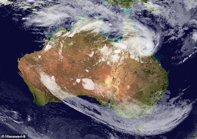 Northern parts of the country face the prospect of further flooding, including 300mm in some places, as the remnants of ex-tropical cyclone Kirrily move through the region (pictured)