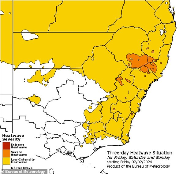 A heatwave warning has been issued for several parts of NSW (weather map of areas in the state expecting high temperatures)