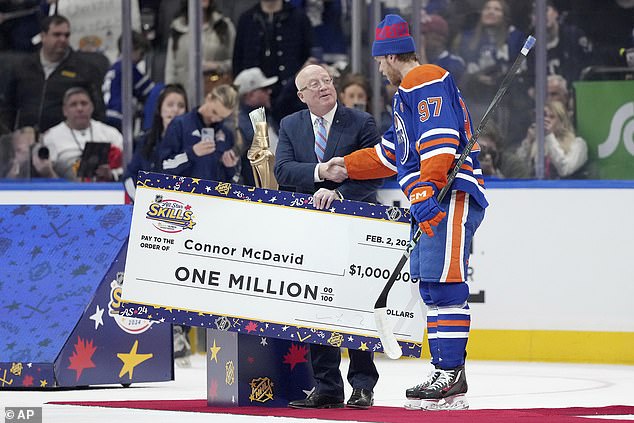 McDavid, the captain of the Edmonton Oilers, took home a check for one million dollars