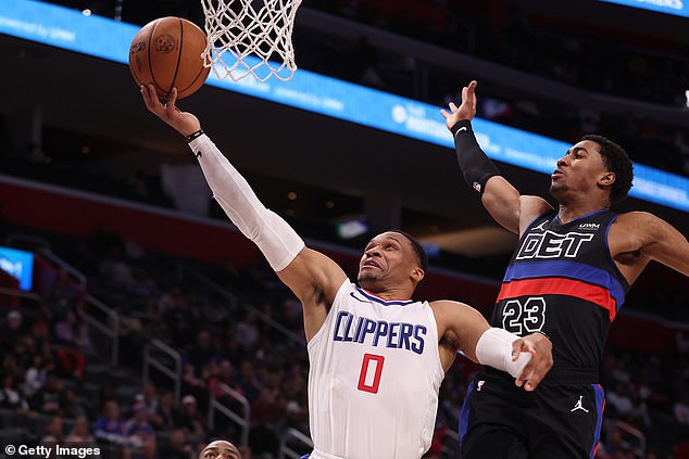 Westbrook reached the milestone in his final basket in a 136-125 win for the Clippers vs.  the Pistons