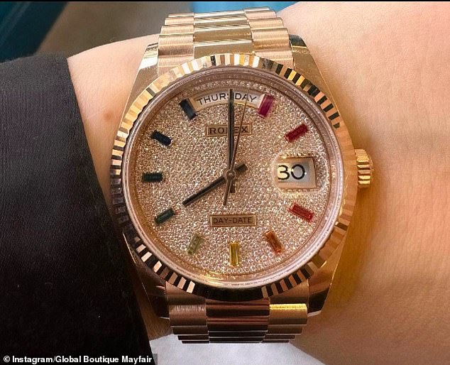 A £75,000 Rolex Day-Date 128238RBR with striking iridescent diamond dial