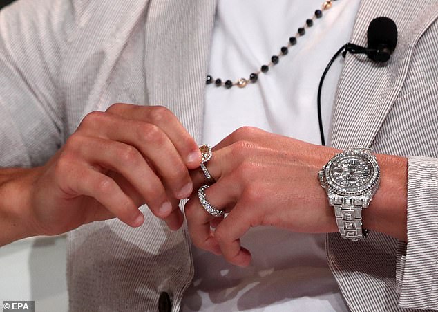 Ronaldo wore a sparkling silver Rolex GMT-Master II worth £392,000 in 2019