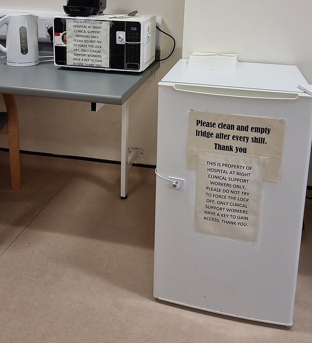 These signs, which were reportedly spotted in an NHS staff room, contain warnings that devices are reserved for certain staff.  The notices, which say 'do not force', were posted online by @DrIpFeed4