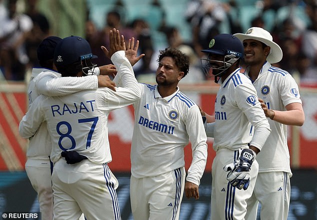 India celebrated after dismissing England's Ben Duckett, who was caught by Rajat Patidar