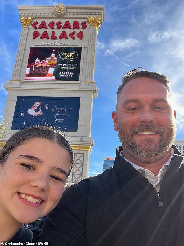 After watching the video online, Adele paused her concert and asked the audience to wish Natalie a happy twelfth birthday (Natalie and her father in photo)