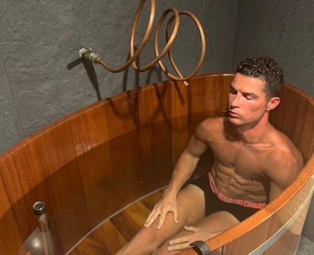 Ronaldo is known for his crazy regimental workouts with the Portuguese superstar pictured here in a cold bath