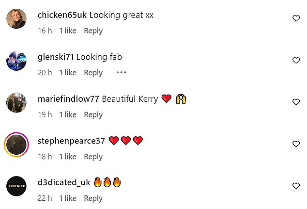 Fans rushed to congratulate the star on her incredible figure as they followed the comments to praise Kerry