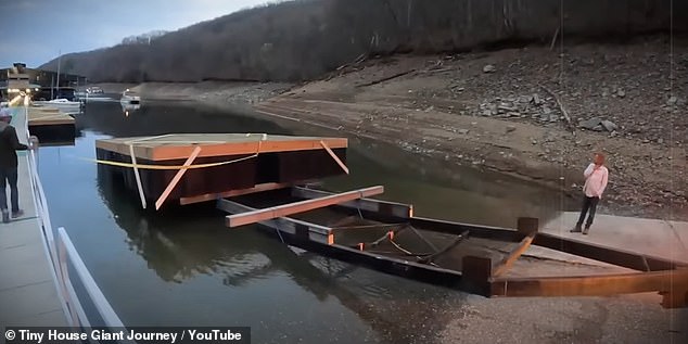 During the YouTube video, the couple reveals how they built the foundation for their home from scratch on the shoreline and then worked around the clock to finish it on the water