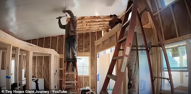 Before building their current home, Sarah and Brandon built another smaller floating cabin on the lake.  From their first build, they said they learned many skills