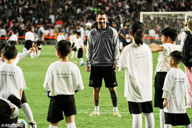 Messi plays with local children during Inter Miami's open training in Hong Kong