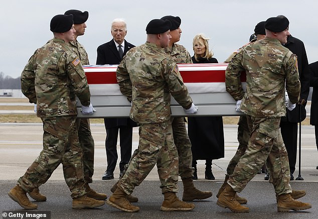 President Joe Biden and first lady Jill Biden also visited Beau Biden's grave in Wilmington, a visit that came the day after they attended a dignified transfer of remains at Dover Air Force Base (above)