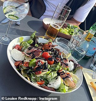 Later, the couple enjoyed a delicious meal as Louise shared a bite of her salad before sitting around the fire at an outdoor bar