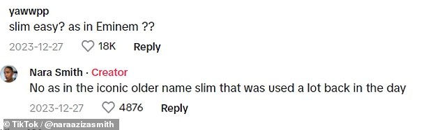 However, commentators were quick to express their shock at the quirky choices, with one token: 'Slim Easy and Rumble Honey?  What'