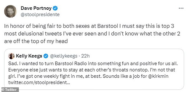 Portnoy was angry that Keegs did not want to talk further about the events at Barstool