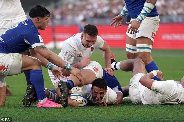 Alex Mitchell was one of the players who made a positive impact for England (pictured scoring their second try)