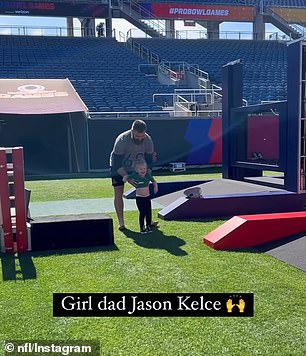 Kelce spent some time playing with his daughters on practice obstacle courses