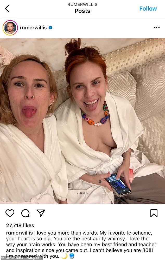 Rumer Willis, 35, shared a sweet tribute to her younger sister, who she called her “best friend.”