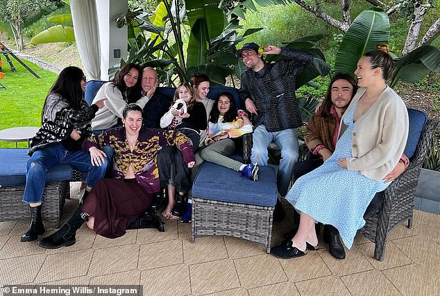 The blended family comes together for a special occasion like this Thanksgiving feast;  pictured are Demi Moore, Emma Heming Willis, Bruce Willis, Mabel and Evelyn Willis, Scout Willis, Tallulah Willis, Derek Richard Thomas and Rumer Willis