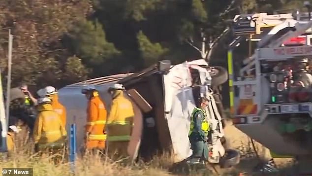 The driver of the sedan, another passenger and the bus driver were all taken to hospital with injuries as a result of the crash (pictured)