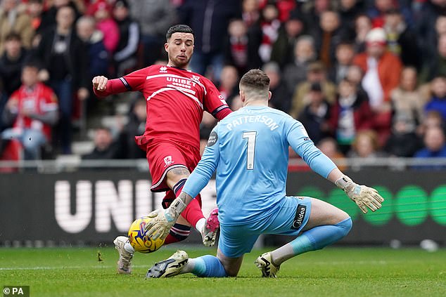 Middlesbrough should have led when Sam Greenwood was played clear by left back Lukas Engel's perfect pass