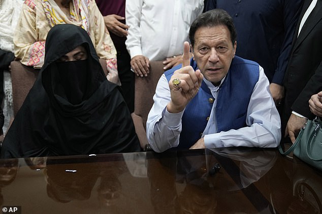 Pakistan's former prime minister and his wife Bushra Bibi (pictured together in 2023) were yesterday sentenced to seven years in prison after a court ruled they had broken the law that requires a woman to wait three months before remarrying.