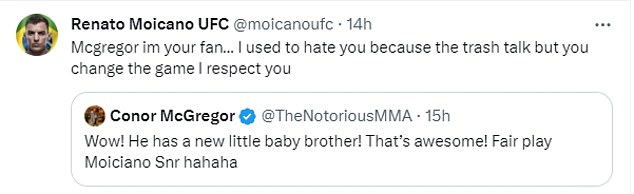 McGregor and Moicano exchanged words of praise on social media after UFC Vegas 85 on Saturday