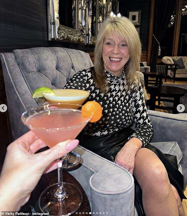 Vicky made sure to document her lavish stay and captured a moment where the couple cheered with their drinks as mum Caroll smiled happily