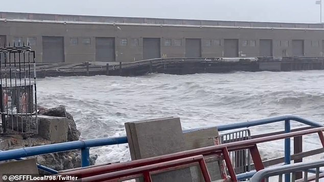 San Francisco firefighters posted this video of the waves coming in from the bay on Sunday