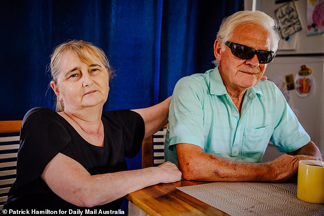 Pictured: Vyleen White's husband Victor with their daughter Cindy on Monday afternoon