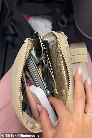 She explained: 'I pack a duffel bag as my personal item and inside I keep a pouch with everything I need, easily accessible'