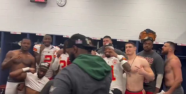 Kelce's body bore the scars of battle as the Chiefs celebrated their victory over the Ravens