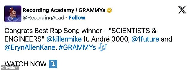 They then shared this tweet with the correct winner