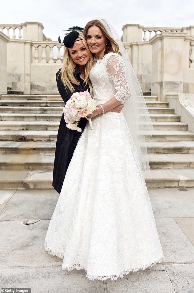 The Spice Girl chose British designer Phillipa Lepley for her lace A-line wedding dress and it was a star-studded wedding with Emma Bunton in attendance