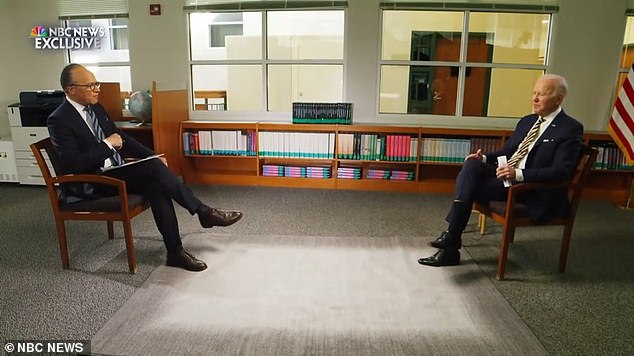 President Joe Biden (right) spoke with NBC's Lester Holt (left) for a February 2022 interview, part of which aired before the Super Bowl that year.  Biden's criticism of the Super Bowl interview last year was attributed to Fox News asking the question