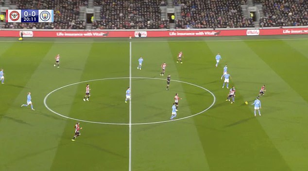 He did not touch the ball and Maupay (right) was in an offside position.  But you cannot be offside with a goal kick, so the Frenchman's goal was allowed to stand