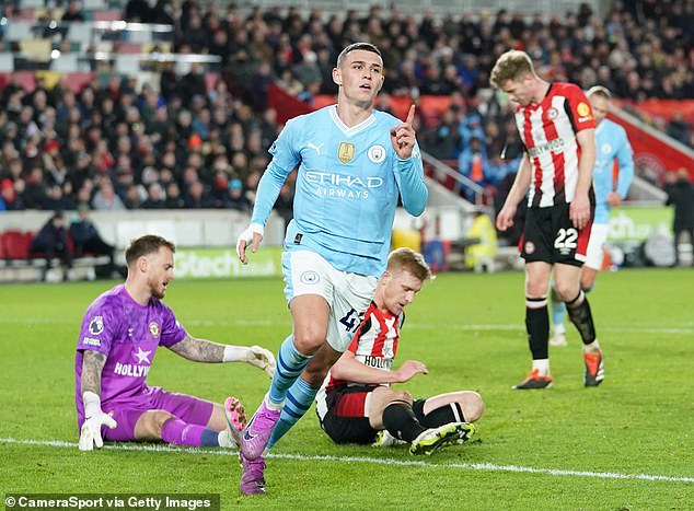 The Manchester City man scored a hat-trick in his side's 3-0 win over Brentford despite playing wide