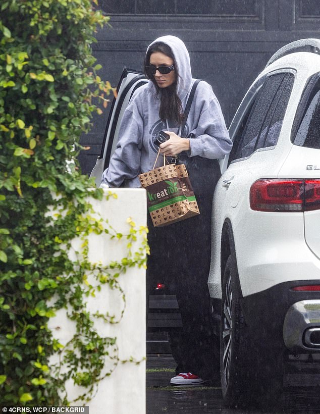 Victoria - who was previously romantically linked to Leonardo DiCaprio - also opted for a casual look in a gray hoodie, black trousers, red Converse sneakers and sunglasses