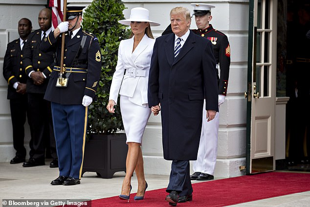 Pierre designed the large white hat that Melania Trump wore in April 2018 when she and then-President Donald Trump welcomed French President Emmanuel Macron to the White House for a state visit