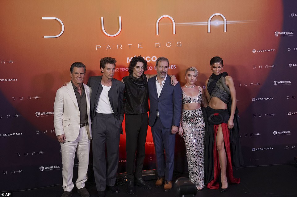 The key players of Dune: Part Two were the film's director and co-screenwriter, Denis Villeneuve.  The Oscar-nominated French-Canadian filmmaker opted for the most conservative outfit of the bunch with a tasteful gray-blue suit, but he also opted to skip the tie.