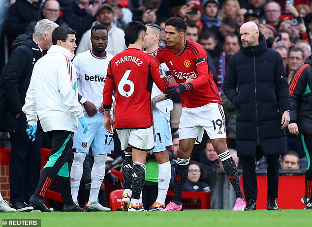 Varane replaced Lisandro Martinez against West Ham, with the Argentinian out for eight weeks