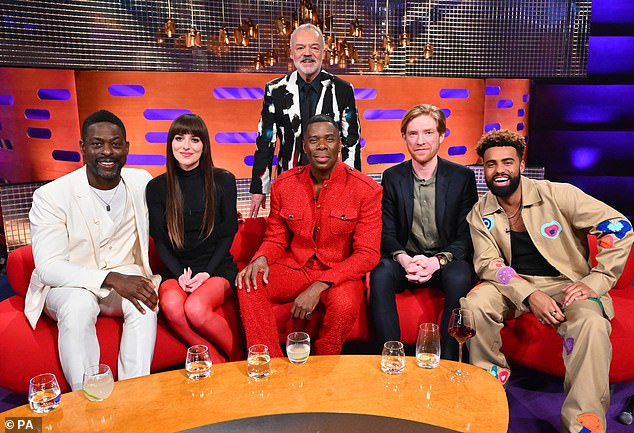 He revealed that he first met Raúl in 2005 when he walked into a Walgreens store in Berkeley, California (from left to right: Sterling K Brown, Dakota Johnson, Colman, Domhnall Gleeson and host Graham Norton during filming)