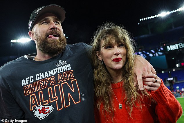 Swift's friend, Travis Kelce, confirmed he heard bits of the record last month and said it's 'incredible' (Pictured January 28, 2024)
