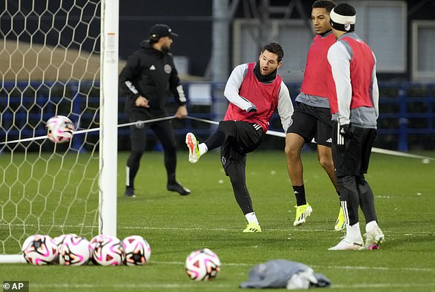 Messi trained with his Inter Miami teammates on Tuesday ahead of the friendly match at Vissel Kobe