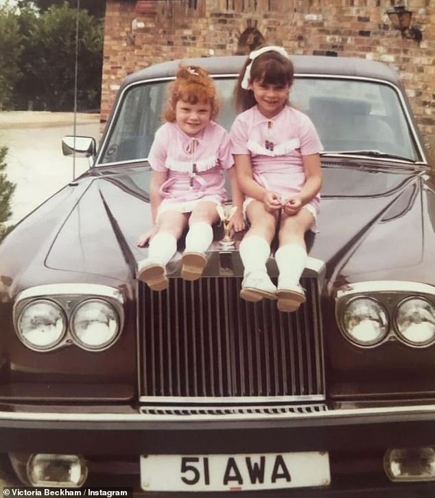 Victoria (right) shared a throwback photo with sister Louise on their dad's Rolls Royce after THAT viral moment in the Beckham documentary