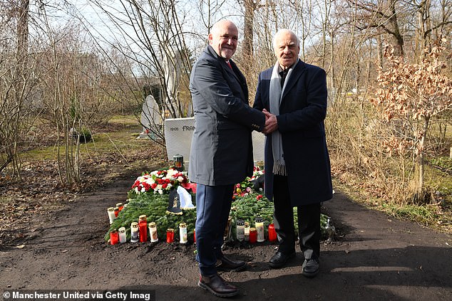 Former Man United assistant Mike Phelan was the club's representative in Munich - alongside ex-Bayern Munich player Franz Roth after leaving a wreath at Franz Beckenbauer's grave