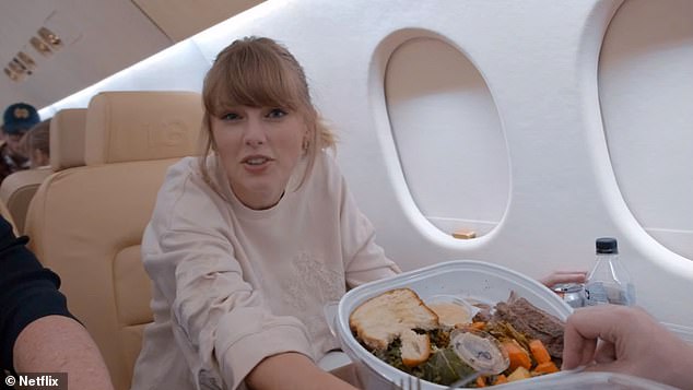 Swift has been hit by a new barrage of criticism over its planet-warming carbon dioxide emissions released on every flight.  She is pictured in her private jet