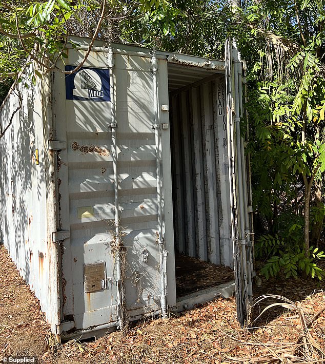 Britton has pleaded guilty to eight counts of bestiality – each carrying a maximum of three years behind bars, and 37 counts of aggravated animal cruelty – each carrying a maximum of five years (pictured, the shipping container in which Britton filmed animal cruelty videos)