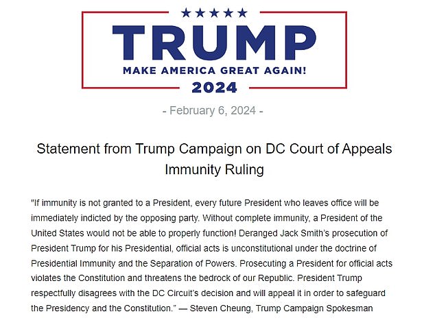 The Trump campaign said the former president would appeal the ruling