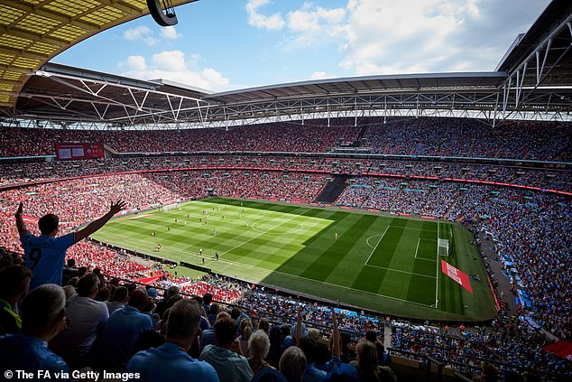 Wembley, in North London, has a capacity of 90,000 people and hosts many major football matches